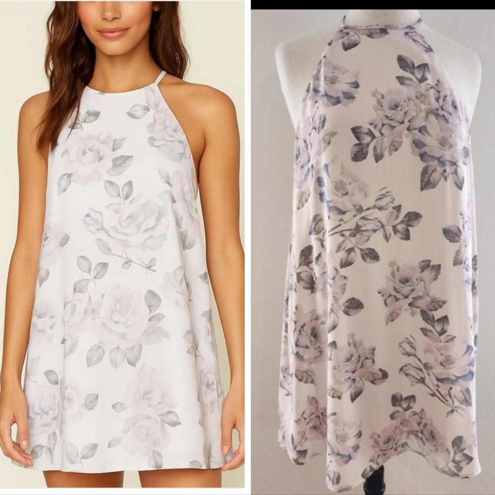 Show Me Your MuMu Gomez Mini Floral Halter Dress - Cream and Light Purple Small - Picture 2 of 5